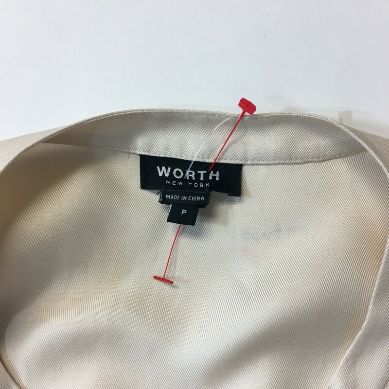 107-058 Worth New York, Beige, Size: Medium Long Sleeve v-neck blouse w/faux front pockets 100% Silk