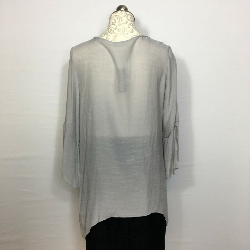 114-054 Spense, Gray, Size: Large Gray Flowy Women's shirt, detail Embroidered Neckline Rayon/polyesther