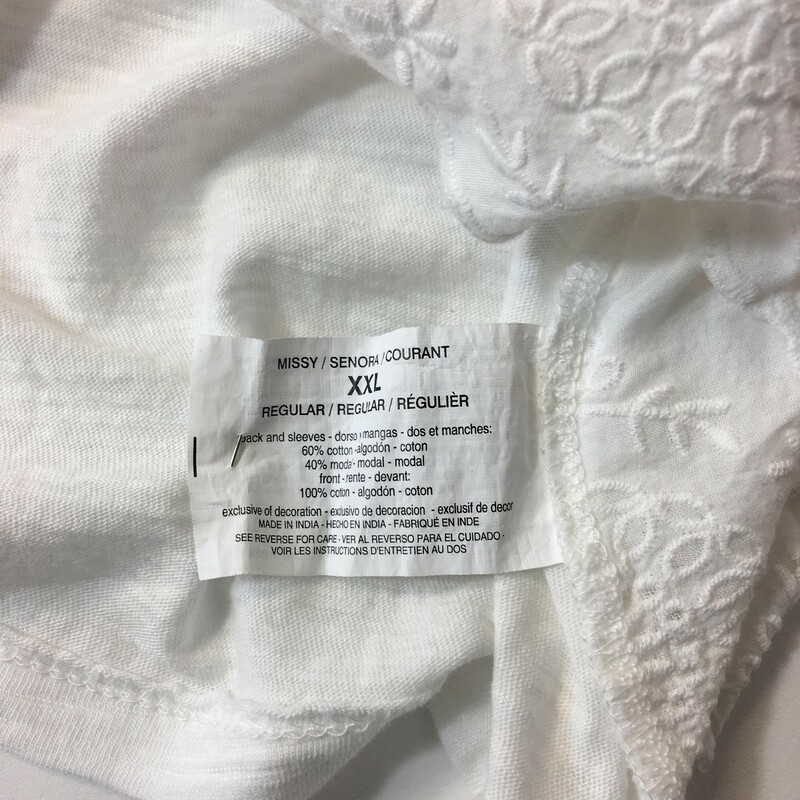 114-077 Gloria Vanderbilt, White, Size: Xxl long sleeve embroidered white Top cotton/modal
