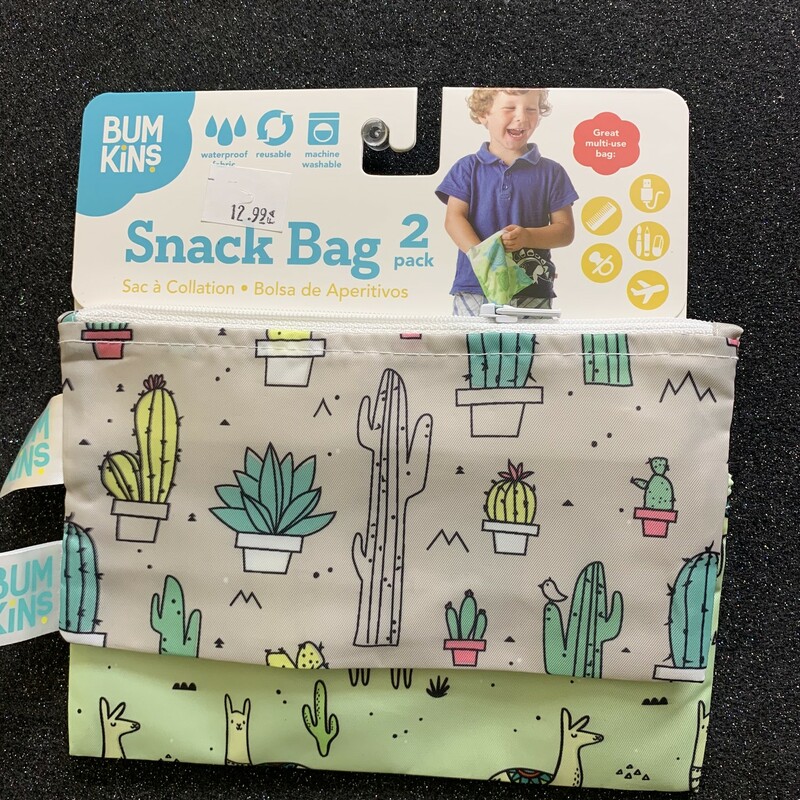 Set Of 2 Snack Bags Cactu, Green, Size: Bento

Bumkins reusable snack bags are the eco-friendly alternative to single-use plastic baggies. Made from the same easy-wipe waterproof fabric as our bibs. Machine washable and dishwasher-safe. Great for many uses: picnics, hiking, camping, cycling, fishing, dog treats, road trips and so much more!

Zipper closure
Measures 7inW x 3.5inH
Lead free, PVC free, BPA free, phthalates free, and vinyl free
Lab tested food safe