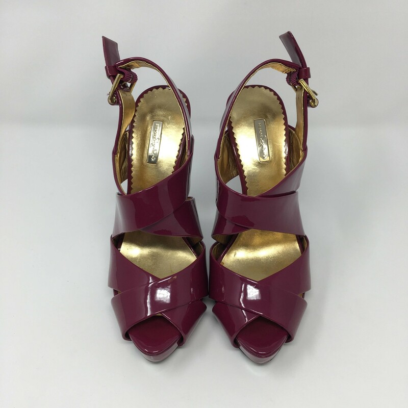 120-057 Report Signature, Purple, Size: 6.5
open toe heels criss cross front patent leather  x