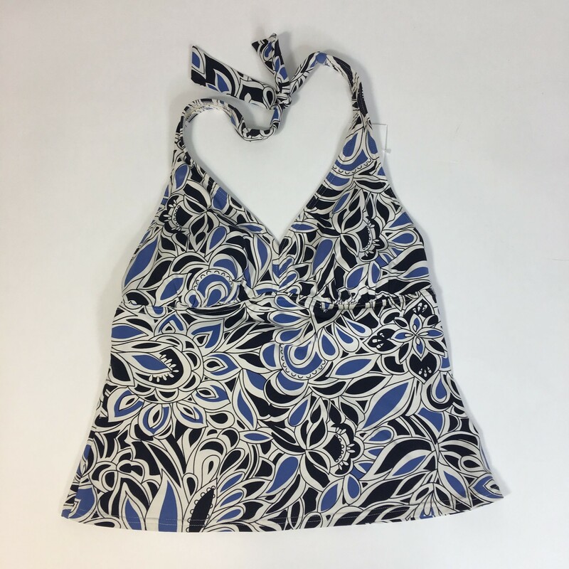 102-267 Landsend, Size: 4pBlue and white, tie on neck halter swin tankini, fixed soft cups, elastic on back has wear, hand wash cold, no bleach, line dry
80% Nylon 20 Spandex Made in China