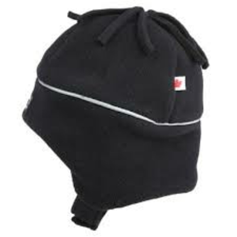 Cozy Fleece Winter Hat, Black, Size: 6-12M<br />
Made in Canada<br />
Warm Fleece Material<br />
Reflective Strip<br />
Daycare Friendly Design