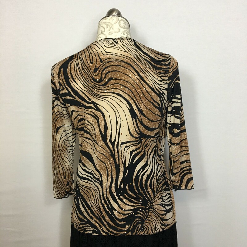 121-003 Ashely Hill, Blk Brow, Size: Medium zebra print shirt polyesther/spandex  Good