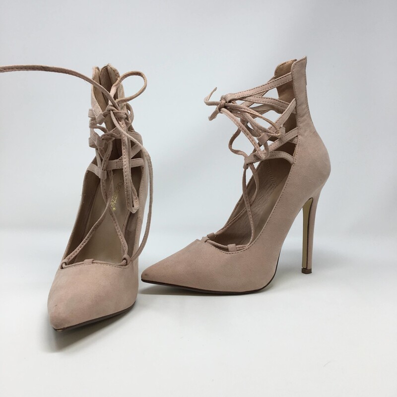 120-141 Shoedazzle, Pink, Size: 8<br />
pink heels w/zipper back & lace front