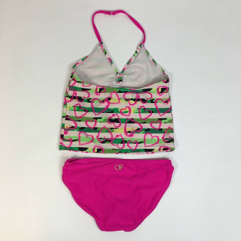 110-123a OP, Multicol, Size: 7/8 M Heart pattern on tankini top, bright pink bottoms, fully lined pieces