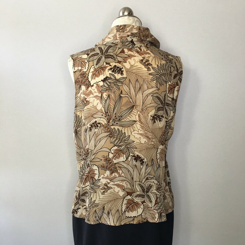 112-006 Kate Hill, Brown, Size: 12 Floral Sleveless Top 100% Silk  Like New