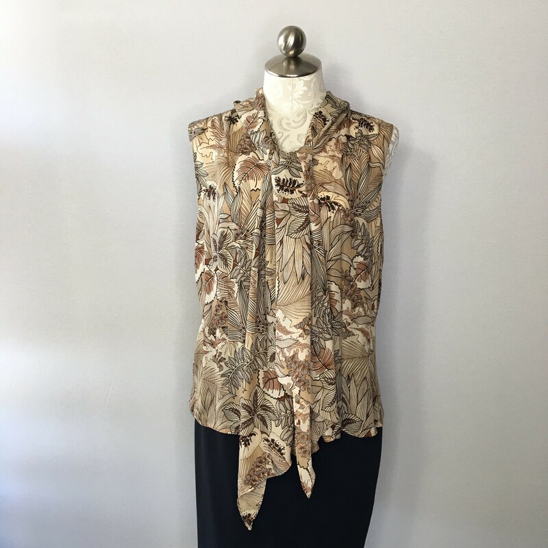 112-006 Kate Hill, Brown, Size: 12 Floral Sleveless Top 100% Silk  Like New