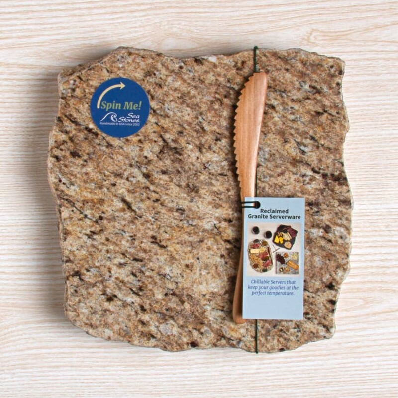 Granite Chisled Edge Lazy Susan<br />
<br />
Our Chiseled Edge Lazy Susan displays the perfect combination of elegance and utility. The server measures 10inx10inx1.25in (12 lbs) with felt feet to protect furniture. Pre-chill in fridge or freezer to keep foods cold, or warm in ovens up to 120°F to keep things warm.<br />
<br />
It spins smoothly that everyone can reach their favorite item!