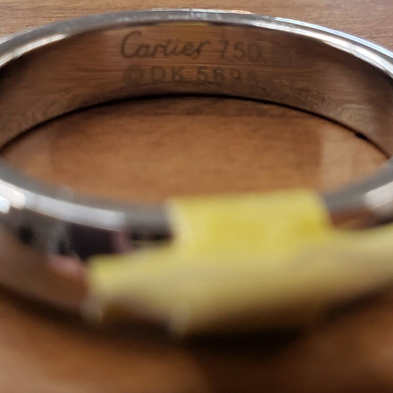 18k White Gold Cartier Band Size 7<br />
Can be sized up or down for an additional fee<br />
<br />
Pictures do not do the jewelry justice.<br />
Photo ID required for pick up of online purchases. We will not ship jewelry purchases.<br />
<br />
All jewelry has been checked by a Certified Gemological Institute of America (GIA) Accredited Jewelry Professional (AJP) and/or appraised by a certified local jeweler.