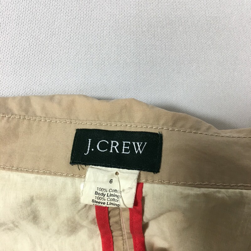 100-793 J.crew, Tan, Size: 6
beige button up light coat 100% cotton  good