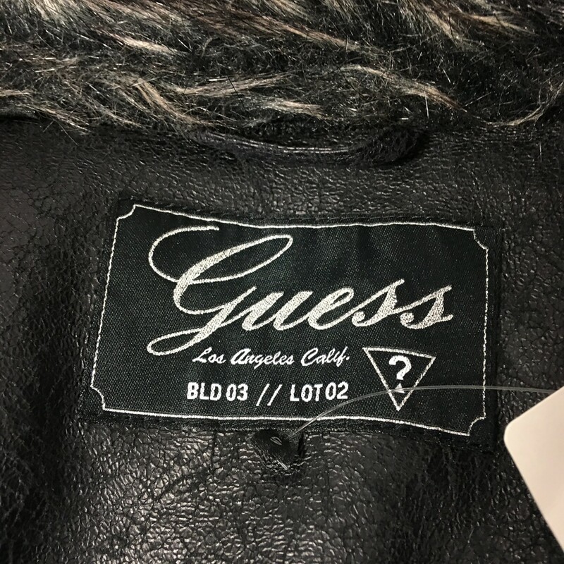 125-018 Guess, Black, Size: S black leather jacket with fur lining and fur around the top 100% polyester  good