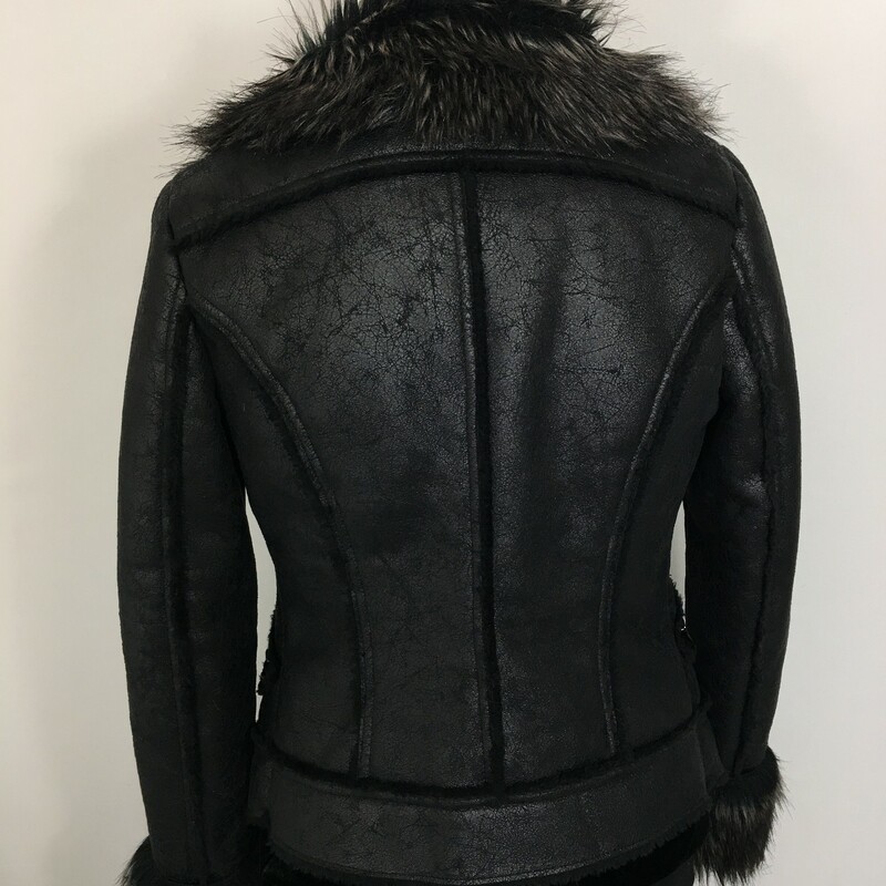 125-018 Guess, Black, Size: S black leather jacket with fur lining and fur around the top 100% polyester  good