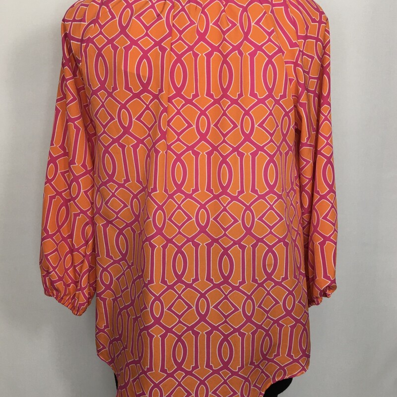 100-998 Mudpie, Orange A, Size: Small orange blouse with pink patterns and gold buttons 100% polyester  good