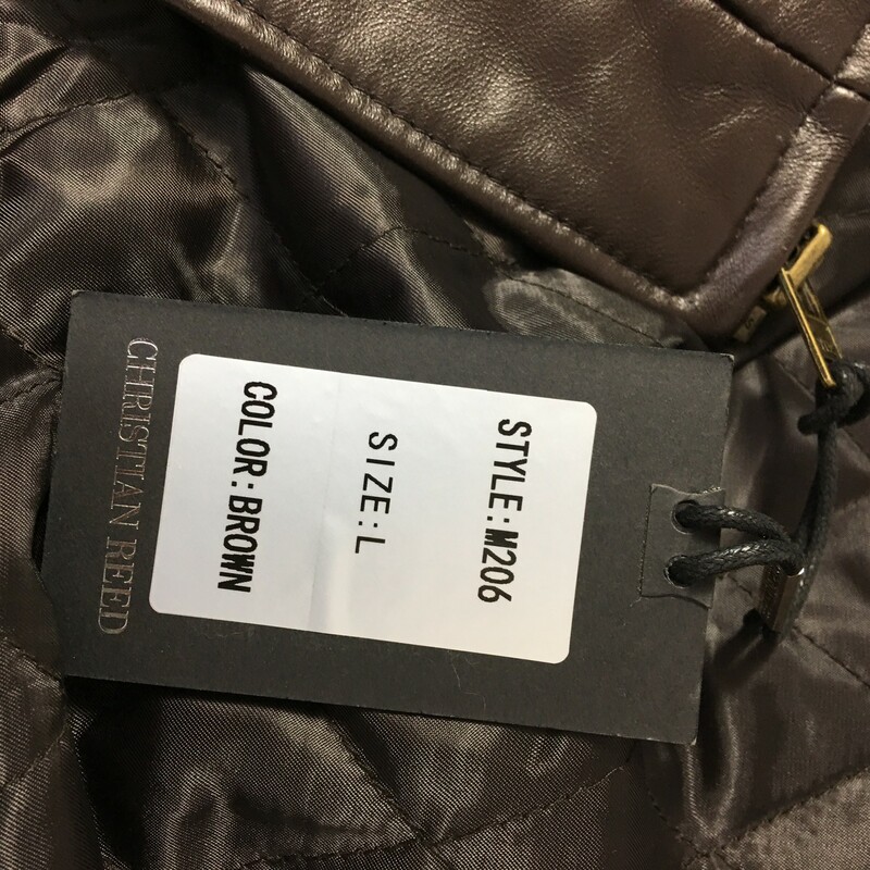 Christian Reed Leather Jacket, Brown, Size: L New with tags,All American Bomber style genuine leather front zip, added panel leather collar, snap closures at cuffs. Removeable extra warmth second interior lining, Very  Small Scracth on leather top left shoulder from handling, Brand new with tags never been worn.