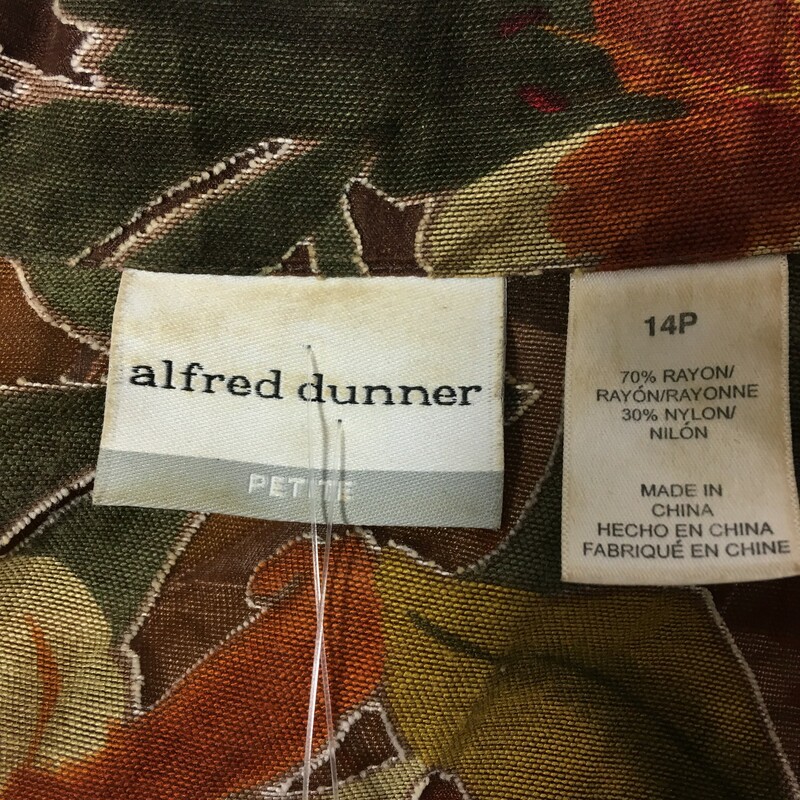 112-012 Alfred Dunner, Multicol, Size: 14pFloral Pattered Sheer Button-Up 70% Rayon 30% Nylon  Good