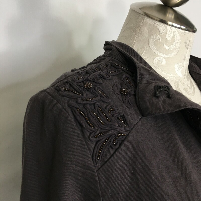 125-017 Love Sam, Brown, Size: Small button up brown/purple jaqcket with beading and flower designs 100% cotton  good