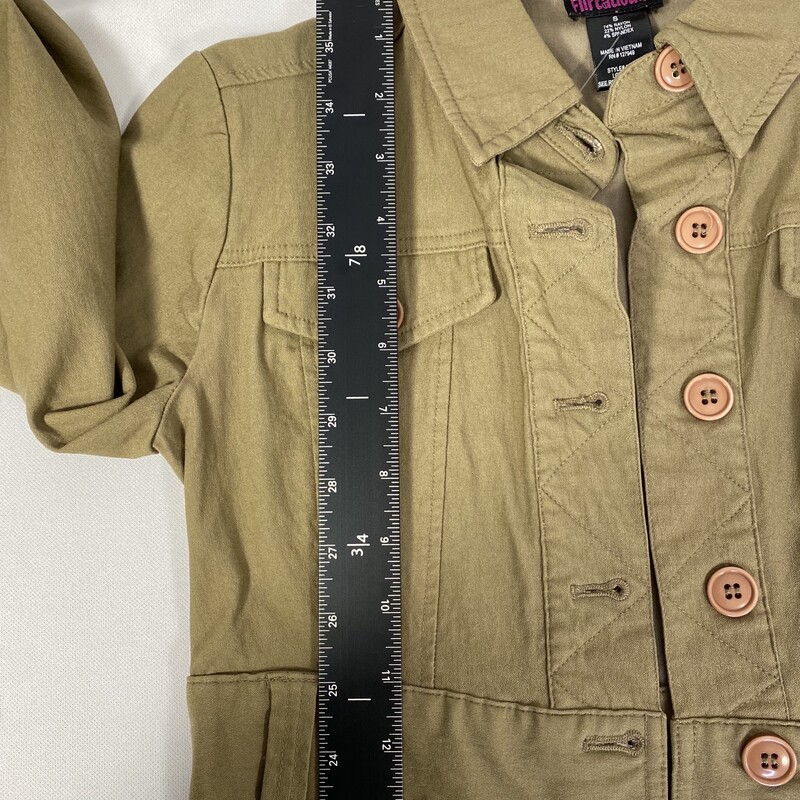 120-177 Flirtatious, Khaki, Size: Small Khaki long sleeve short jacket rayon/nylon/spandex