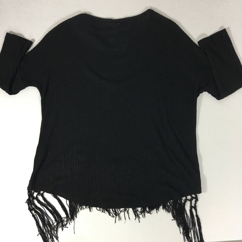 125-085 Rue21, Black, Size: Medium black sweater with fringe at the bottom 54% polyester 43% rayon 3% spandex  good