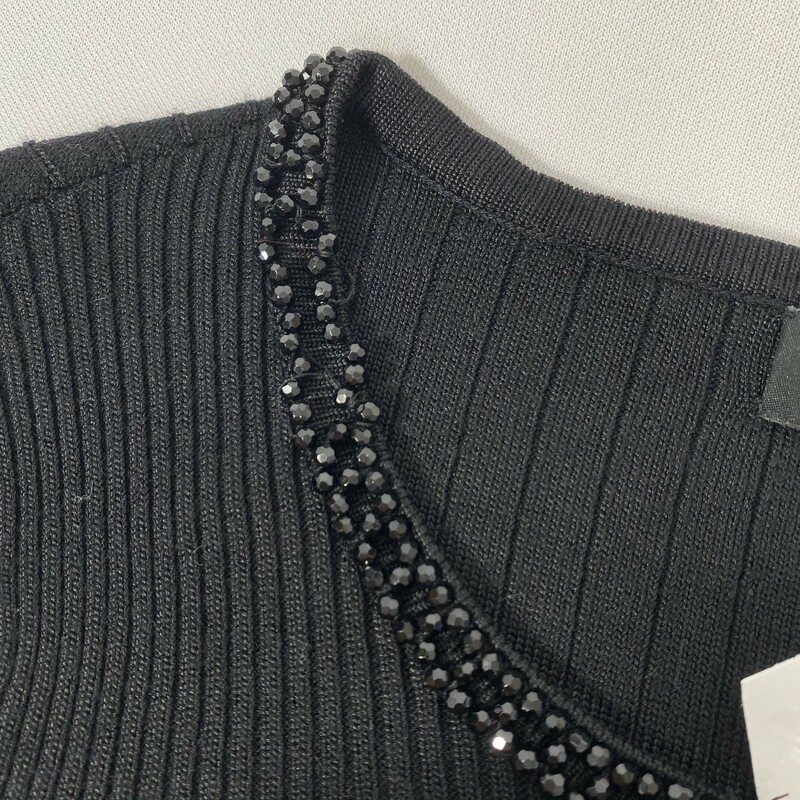 125-088 Jones New York, Black, Size: Small black sweater with beading around the neck 83% rayon 17% nylon  good