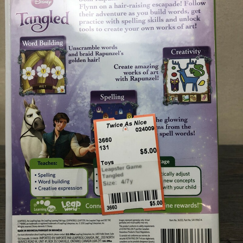 Leapster Game, Tangled, Size: USED