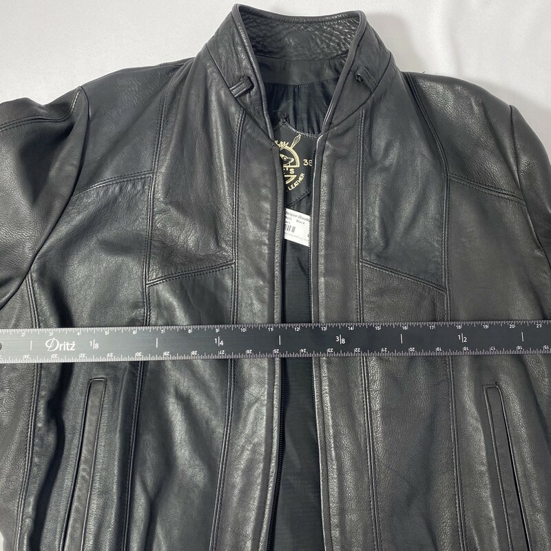 129-001 Renes, Black, Size: 38 black no collar leather jacket genuine leather  good