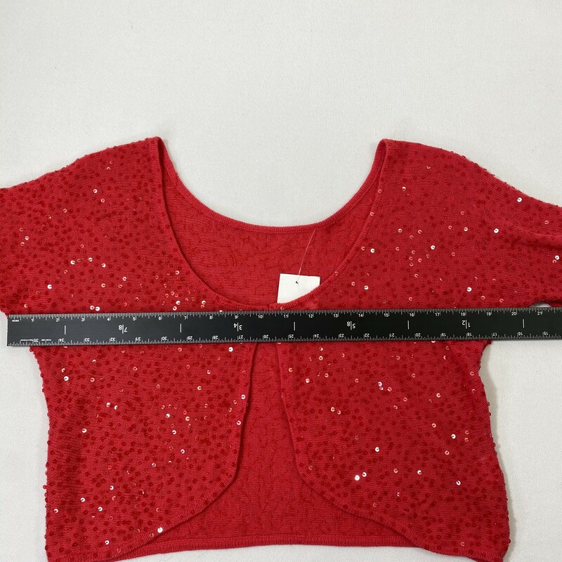 Short Sleeve Cardigan with sequins 100% cotton, Red, Size: Small