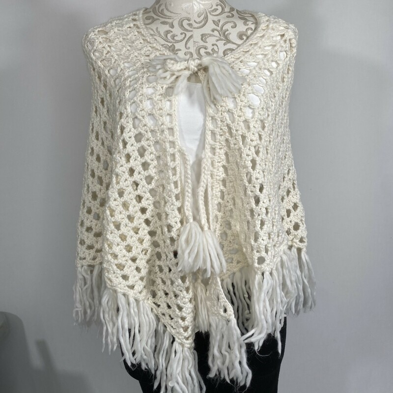 Polo Knit Poncho, White, Size: Poncho 70% acrylic 30% wool