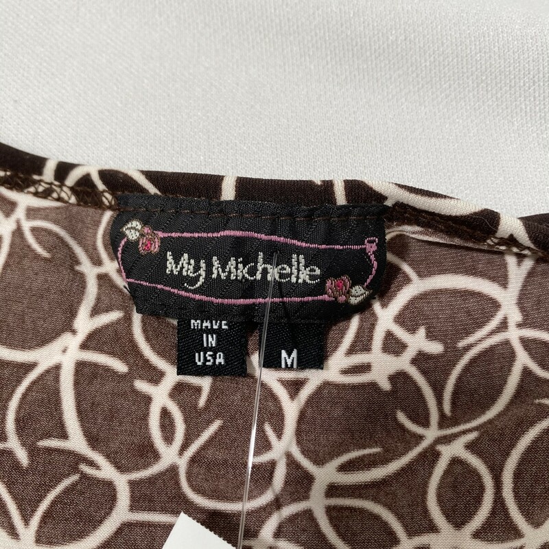 My Michelle V Neck Dress, Brown, Size: Medium White patterns with tie around waist 92% polyester 8% spandex