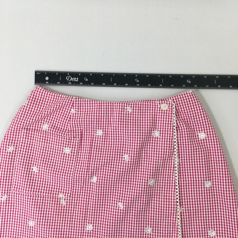 Loue Forty Plaid Skirt, Pink, Size: Medium Plaid overlay skirt with embroidered flowers and pocket 100% cotton