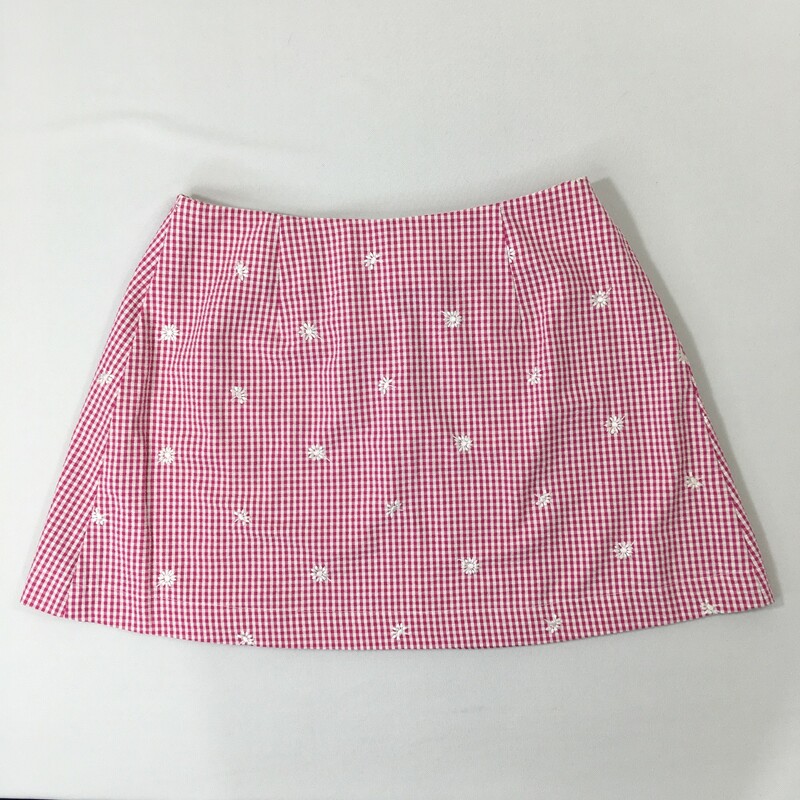 Loue Forty Plaid Skirt, Pink, Size: Medium Plaid overlay skirt with embroidered flowers and pocket 100% cotton