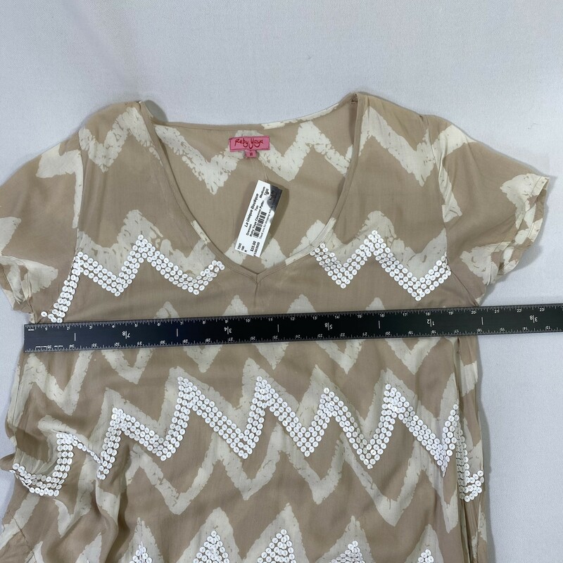 Ruby Yaya Chevron Pattern, Tan, Size: Medium Short sleeve sequin dress with tassles around the bottom 100% viscose