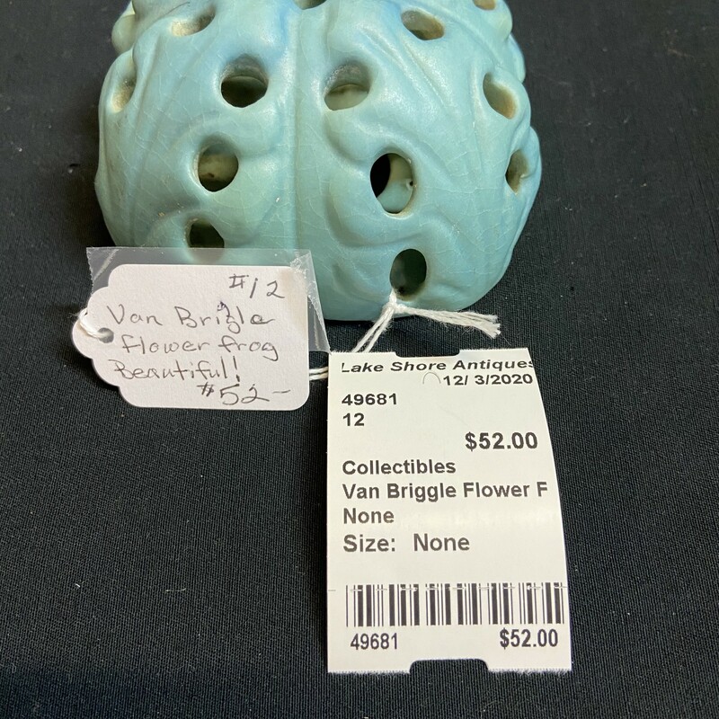 Beautiful deep aqua ceramic flower frog. Handheld photo show the most accurate color.