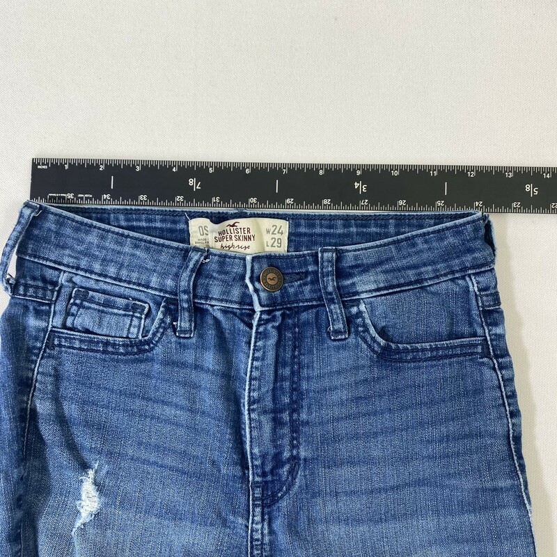 120-518 Hollister, Blue, Size: 0 high rise super skinnymedium wash ripped jeans denim  good