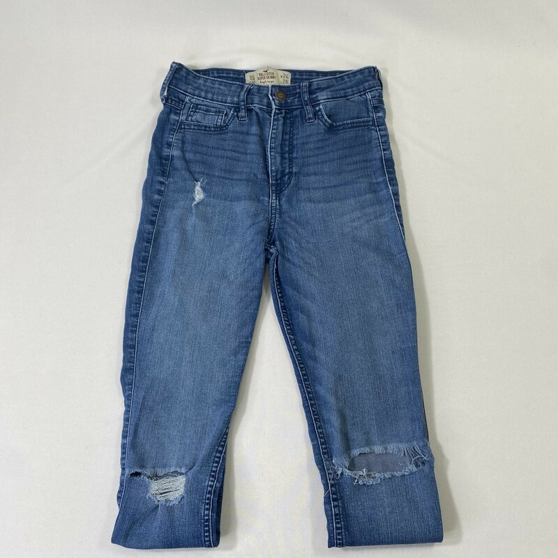 120-518 Hollister, Blue, Size: 0 high rise super skinnymedium wash ripped jeans denim  good