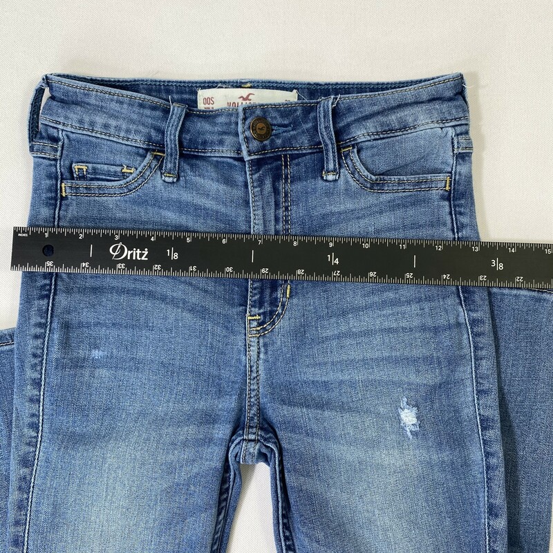 120-517 Hollister, Blue, Size: 00 medium wash high rise super skinny jeans denim  good