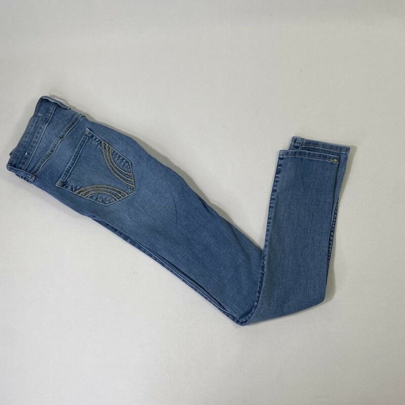 120-517 Hollister, Blue, Size: 00 medium wash high rise super skinny jeans denim  good