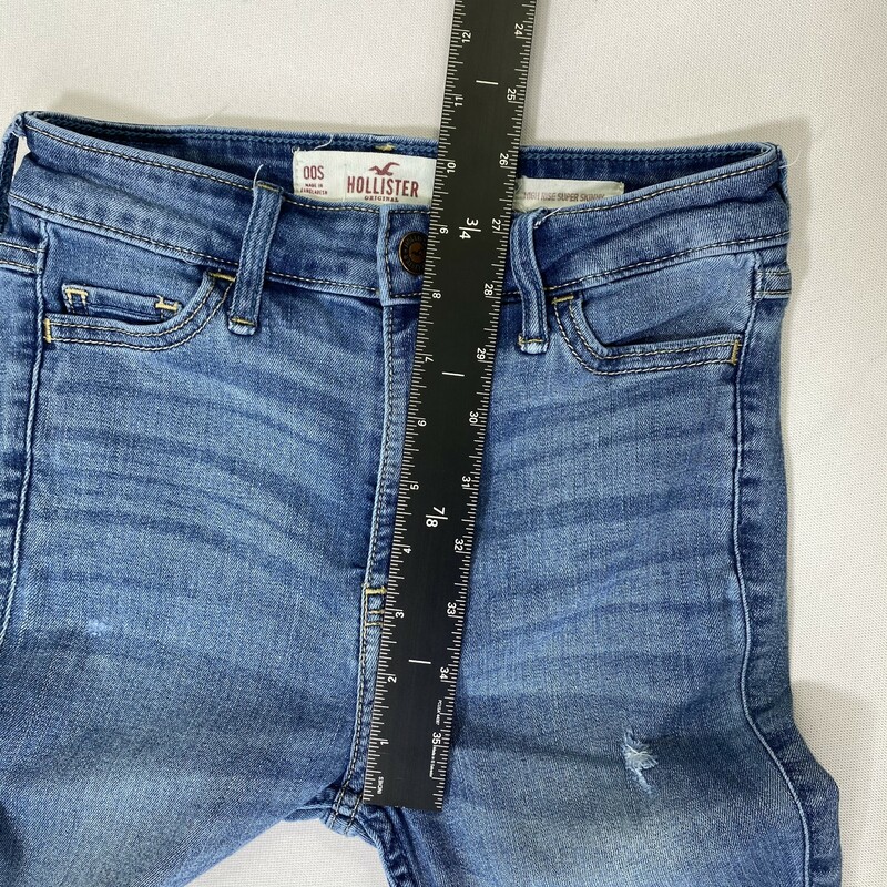 120-517 Hollister, Blue, Size: 00 medium wash high rise super skinny jeans denim  good