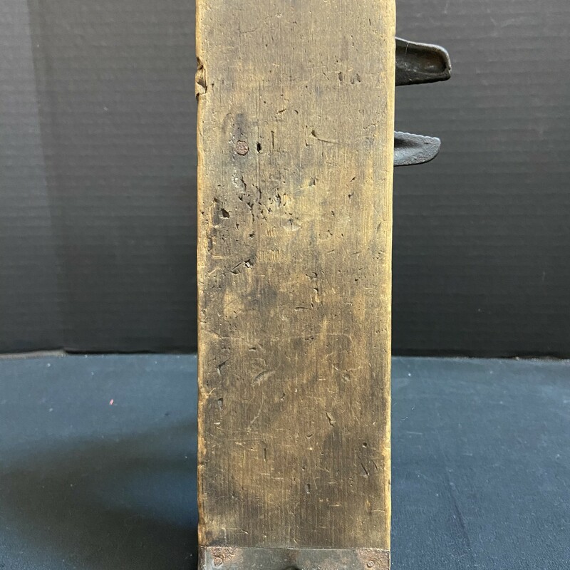 Cast iron and wood vintage nutcracker by Peck; Stow & Wilcox of Southington; CT. Patented c. 1860. Wood block mount is approximately 10 1/2 x 3 inches.