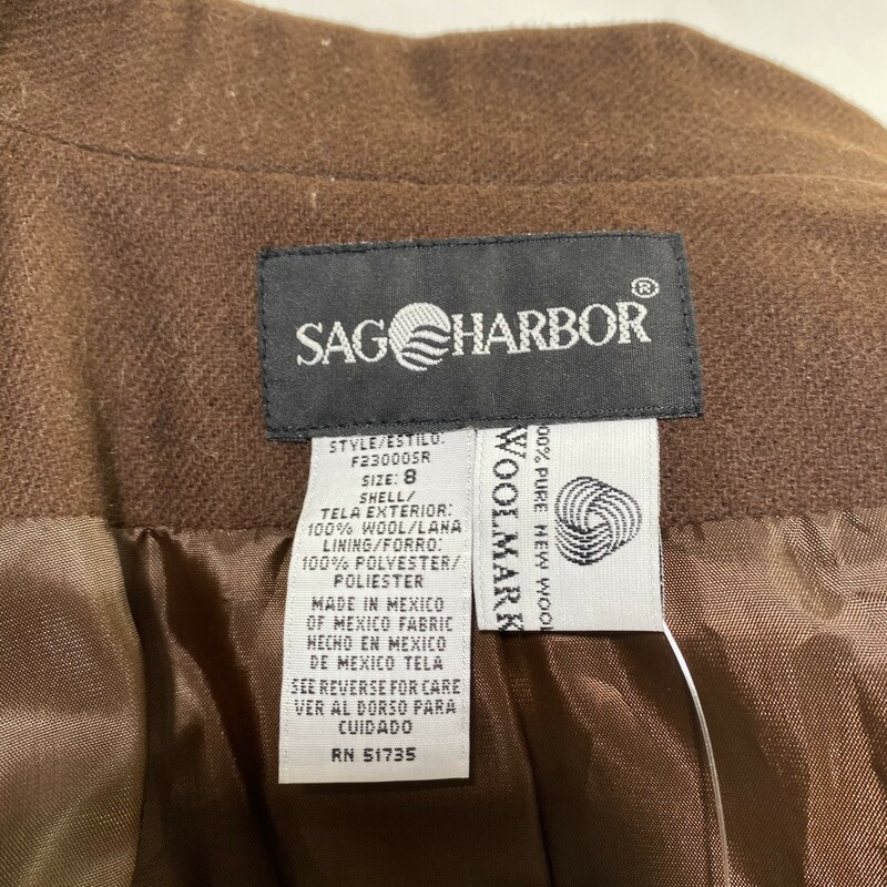Sag Harbor Wool Blazer, Brown, Size: 8 100% pure wool