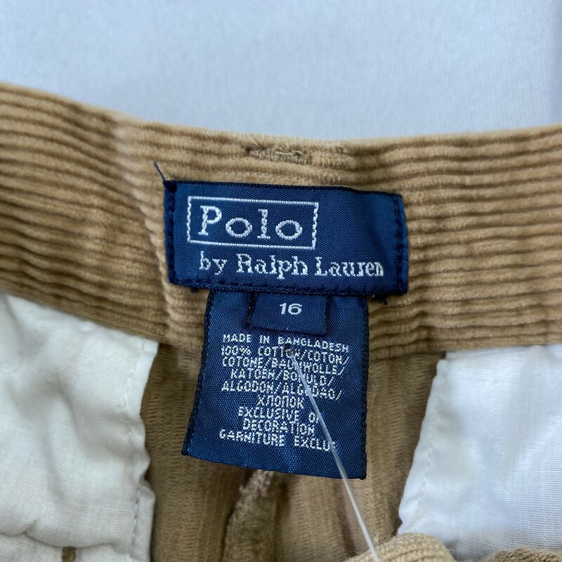 100-653 Polo By Ralph Lau, Tan, Size: 16 Tan corduroy pants 100% cotton