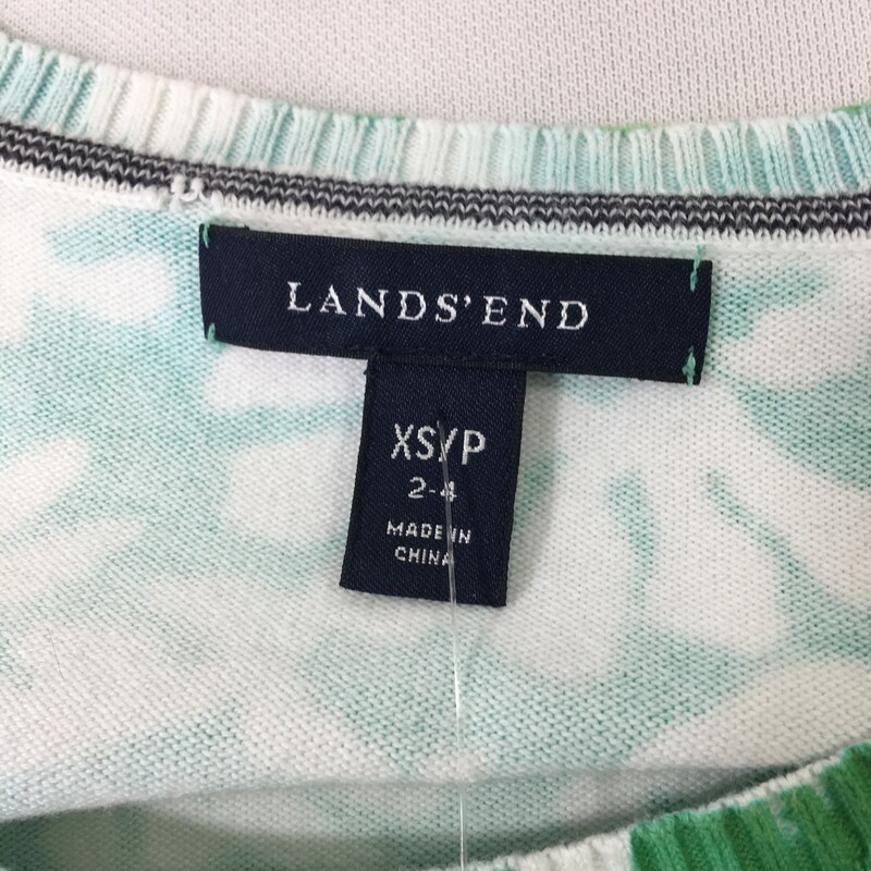 100-0450 Lands End, Green  W, Size: XS green longsleeve with white flowers 96% baumwolle 3% nylon 1% elasthane  Good  Condition