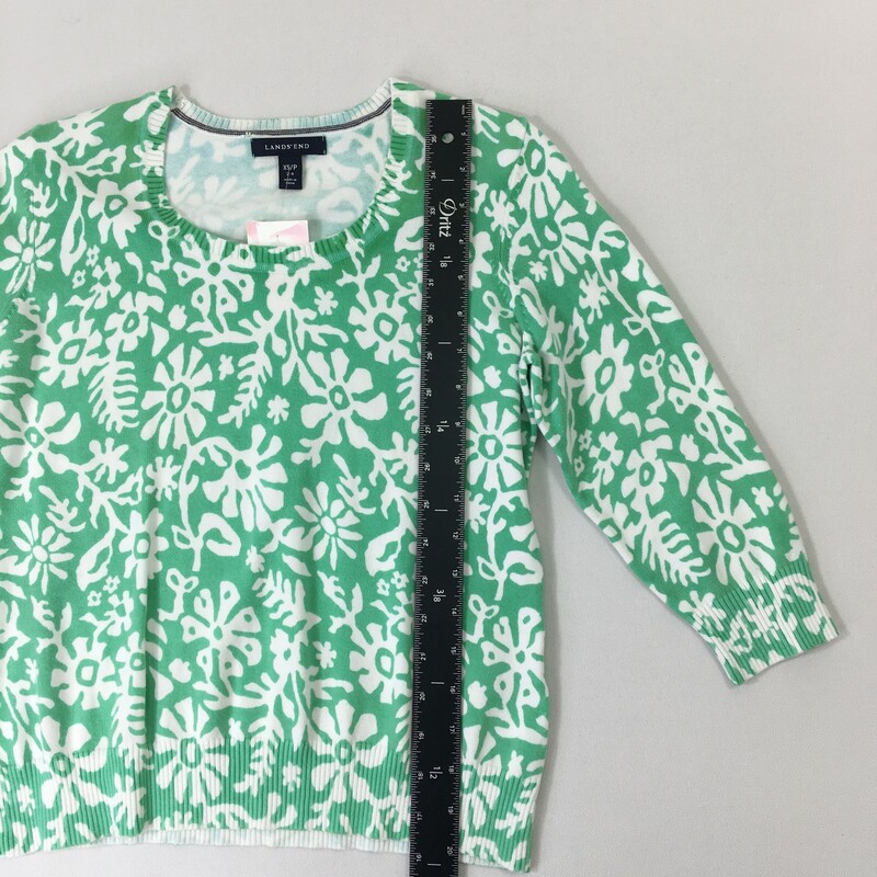 100-0450 Lands End, Green  W, Size: XS green longsleeve with white flowers 96% baumwolle 3% nylon 1% elasthane  Good  Condition