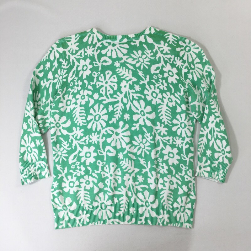 100-0450 Lands End, Green  W, Size: XS green longsleeve with white flowers 96% baumwolle 3% nylon 1% elasthane  Good  Condition