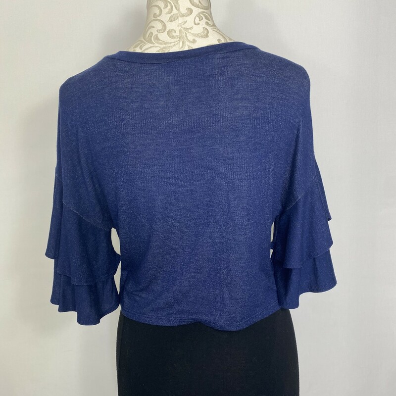 100-0213 Ces Femme, Blue, Size: Medium ruffle sleeve top cotton  Good  Condition