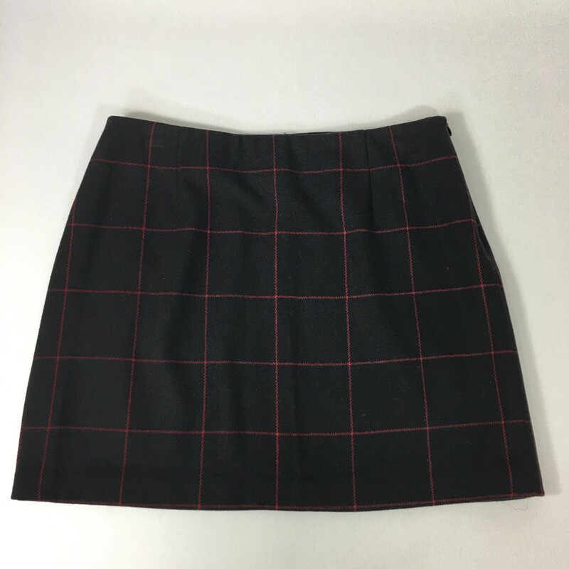 100-0160 The Limited, Black/st, Size: 12 black wool skirt with red plaid polyester wool spandex nylon  Good  Condition