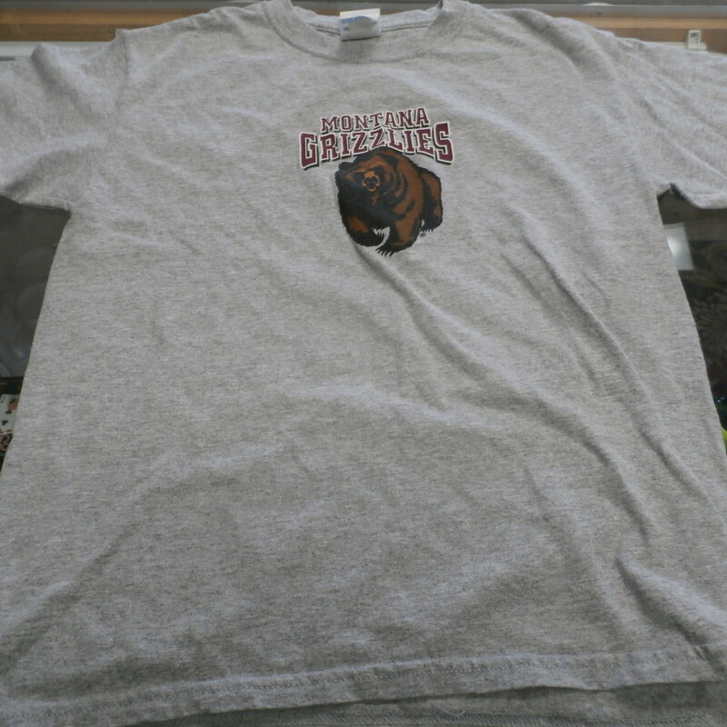 Montana Grizzlies YOUTH t shirt gray size medium Gildan cotton blend #24773<br />
Rating: (see below) 3 - Good Condition<br />
Team: Montana Grizzlies<br />
Event: Logo Shirt<br />
Brand: Gildan<br />
Size: YOUTH- Medium  -  (measures: chest: 16\"; length: 22\")<br />
Color: Gray<br />
Style: short sleeve; screen pressed<br />
Material: 90% Cotton 10% polyester;<br />
Condition:  3 - Good Condition;  wrinkled; very minimal wearing;<br />
Item #: 24773<br />
Shipping: FREE