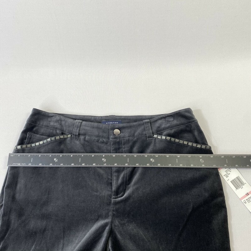 121-012 Jones New York Stretch, Grey, Size: 10  velvet pants 98% cotton 2% spandex, thin strip of metal beading sewn on outer edge of front and back pockets, dry clean only.   New with tags. NWT<br />
1 lb .3 oz