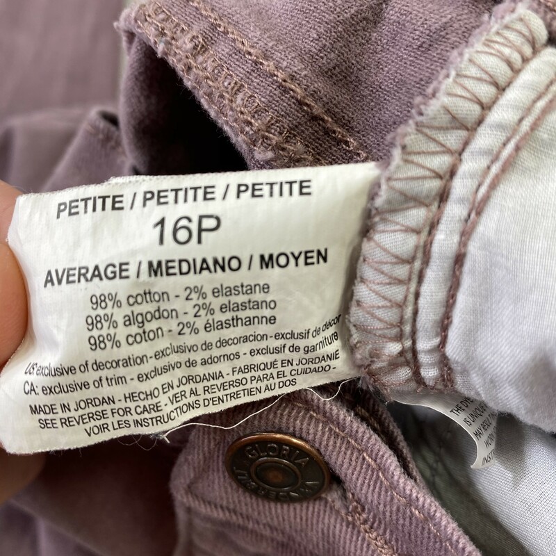 Gloria Vanderbilt Petite, Mauve, Size: 16 98% cotton 2% elastane
