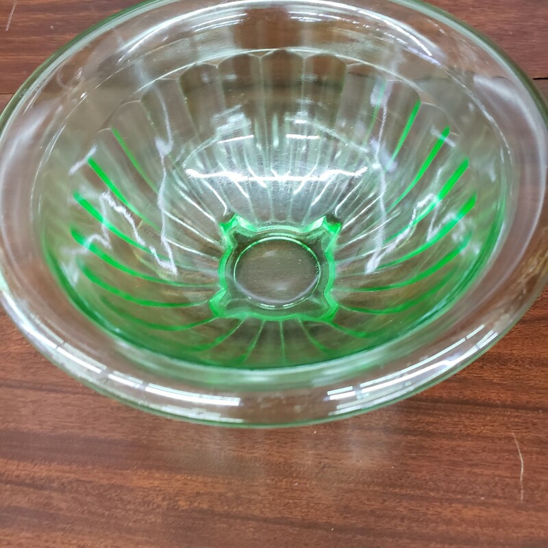 Ribbed Mixing Bowl, Vaseline Glass, Size: 9.5in